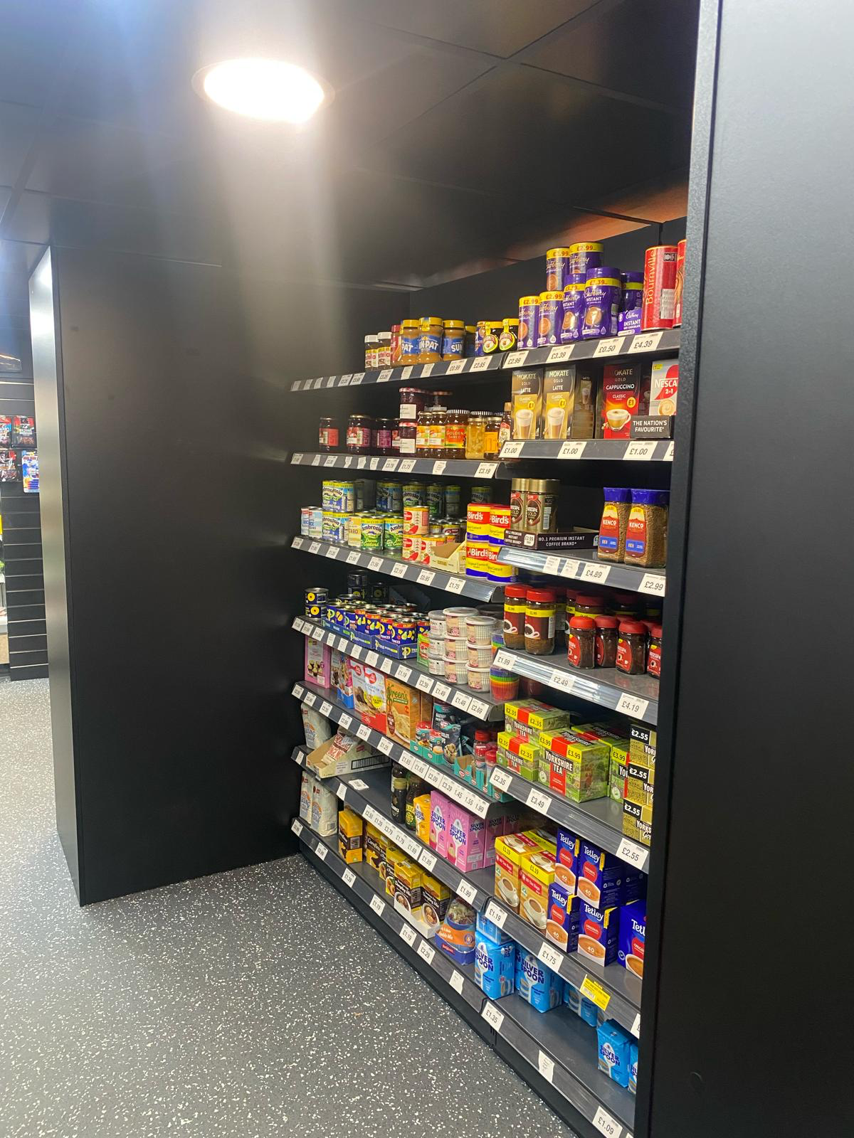 Completed Gun Hill Store coffee and grocery display