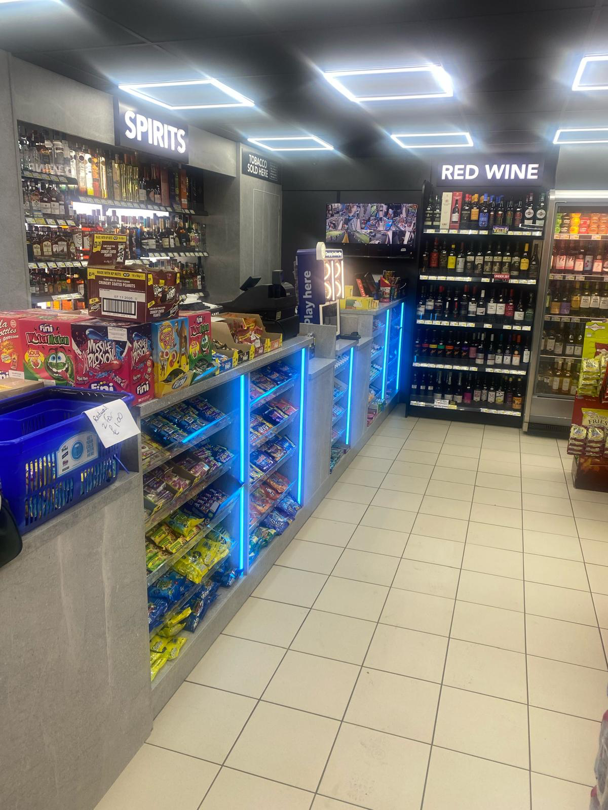 Completed Jay's Food and Wine counter and wine display